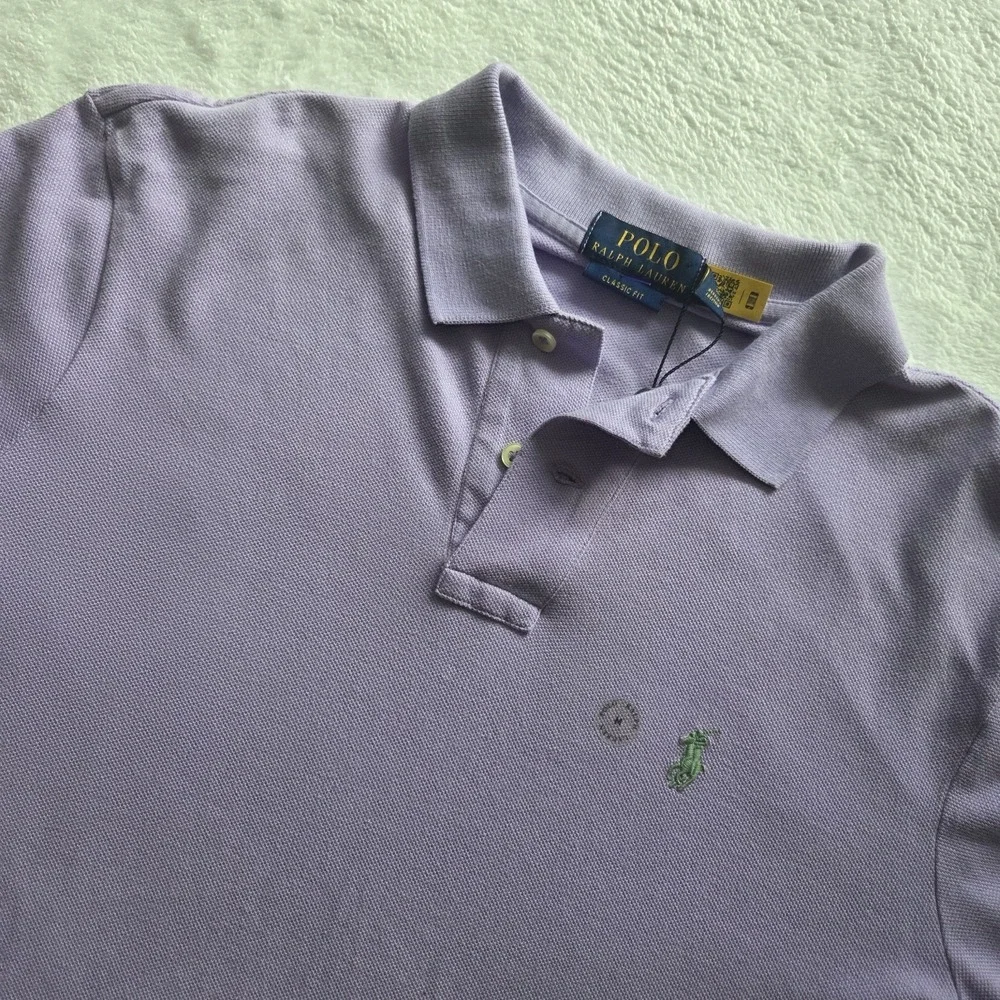 Polo Ralph Lauren Polo Shirt Medium Classic Fit Purple w/Mint Green Pony